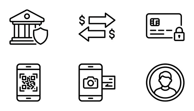 Financial, payment, and security icons, mobile banking, e-commerce, finance symbols