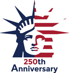 Obraz premium American patriotic logo with statue of liberty and 250th anniversary text