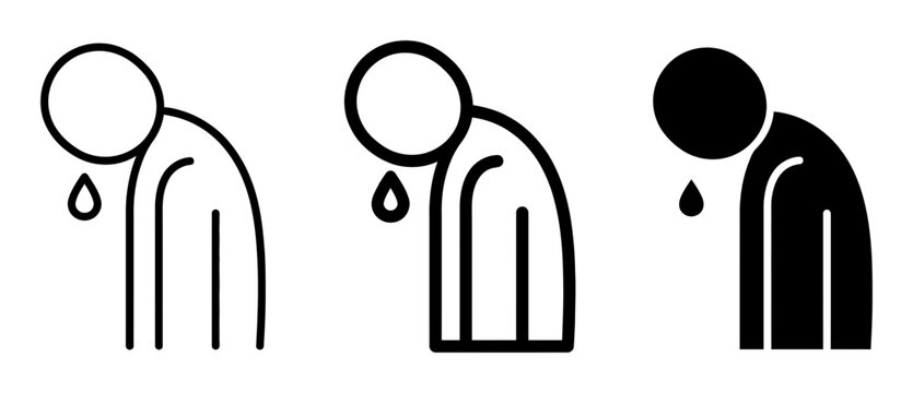 Sadness Icons, Crying Person Symbols, Emotional Distress Vector Graphics, Grief and Sorrow Illustrations, Human Sadness Icons