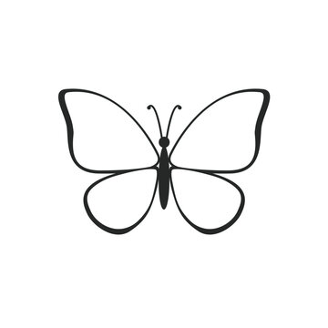 Butterfly silhouette line art icon black and white graphic