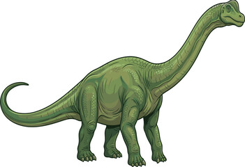 Green brachiosaurus sauropod dinosaur facing right side view, prehistoric wildlife illustration on white background © Junayed