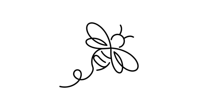 Minimalist Bee Line Art, Flying Insect, Continuous Line Drawing
