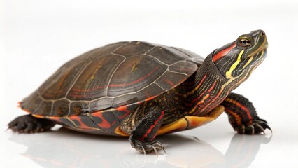 Obraz premium Isolated painted turtle on a solid white studio background