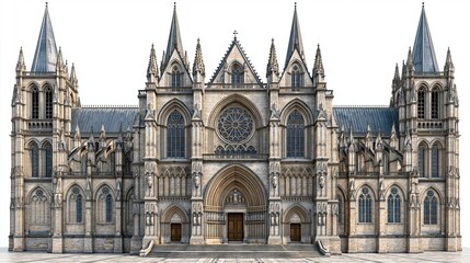Fototapeta premium Majestic Gothic Cathedral Facade with Intricate Architectural Details and Tall Spires