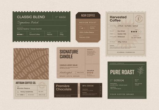 Product Label Template Set For Retro Packaging, Sticker, Tag & Badge Layouts for Jar & Bag Labels
