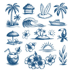 Hand Drawn Beach Surf Doodle Vector Set © mdshamimhossaingd