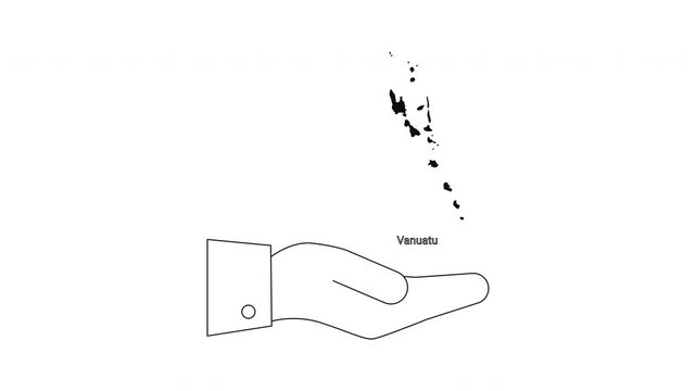 Hand holding Vanuatu map outline illustration.