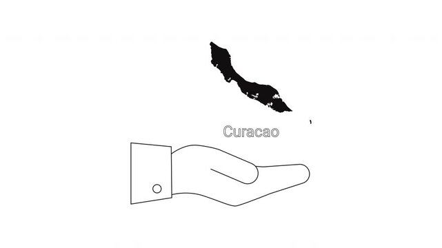 Hand holding the map of Curacao, abstract illustration.