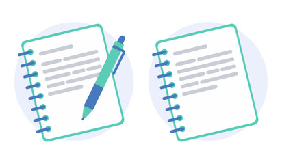 Spiral notebook vector illustrations with lined paper sheet and ballpoint pen for writing and taking notes © Muhammad