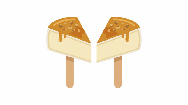 Caramel cheesecake slices on wooden sticks