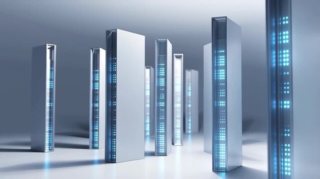 Futuristic server racks in a clean data center