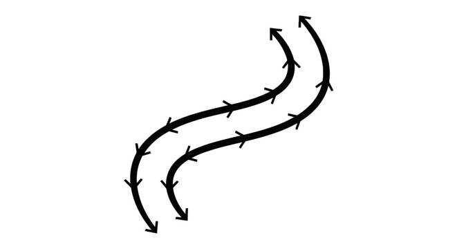 Barbed wire fence with arrows.