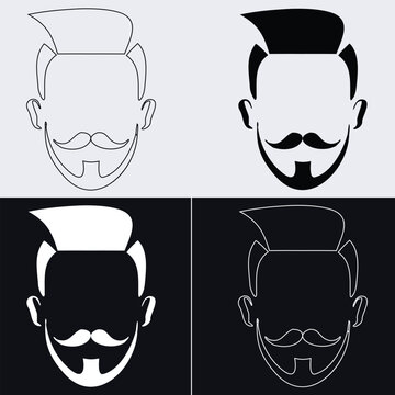 Faceless man beard and hair vector template set with side part slicked back hairstyle in outline and silhouette styles