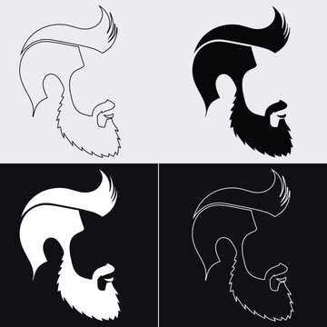 Faceless man beard and hair vector element set with spiky quiff hairstyle in outline and silhouette styles