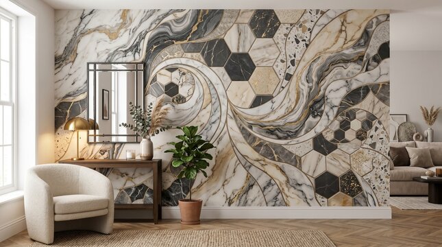 Creative pattern stone ceramic wallpaper design. Beautiful marble wallpaper.