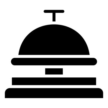Service Bell Glyph Black Silhouette Icon Design Vector - Counter bell with push button representing reception desk, customer service, and assistance request