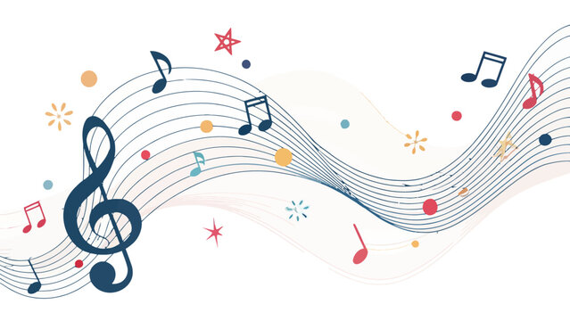 Elegant continuous line melody artwork with musical notes and colorful decorative elements on white background