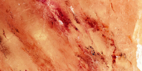 Fototapeta premium Natural Himalayan salt surface with organic crystal structure and warm tones. Concept of wellness, clean beauty aesthetics. Mineral texture salt slab nature banner, white pink orange monochrome.
