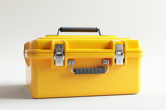 A robust yellow hard case with a reinforced handle and secure latches, presented in a clean studio setting.