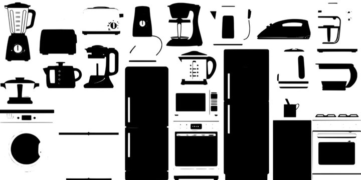 Coffee maker icon set with mugs, pots, espresso machine, and steam lines for caf&eacute; menu and kitchen graphics