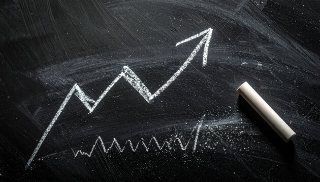 White chalk arrow pointing upwards on textured black chalkboard