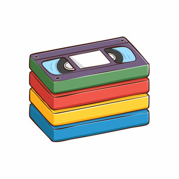 Stack of colorful VHS tapes