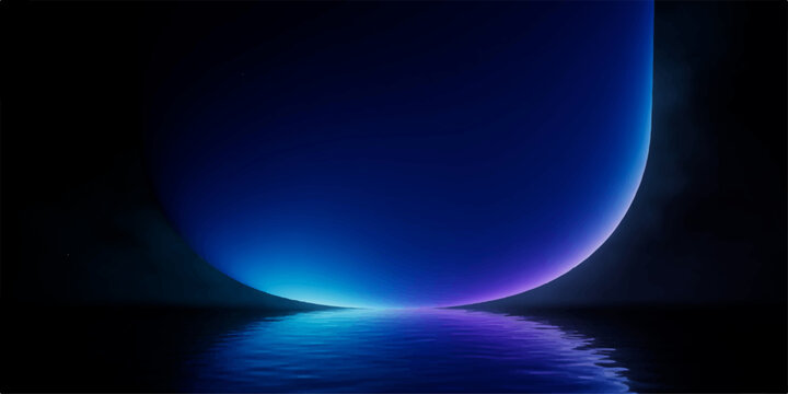 A glowing blue orb sits on a reflective surface, casting an ethereal light in the darkness. This abstract digital art evokes a sense of mystery and wonder, perfect for technology or science themes.