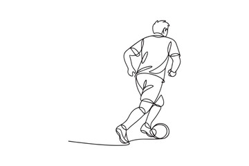 Fototapeta premium Single line vector of athlete kicking soccer ball on field.