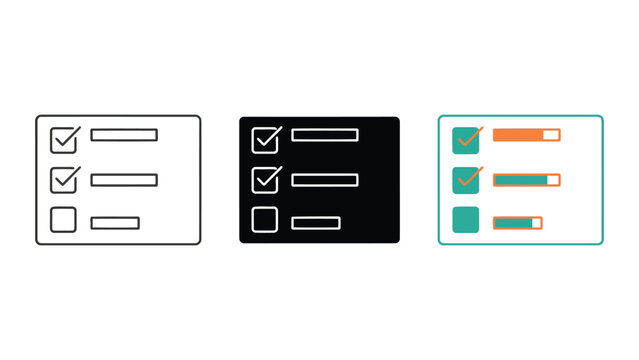 Checklist window with checkboxes and progress bars representing task status and workflow completion in three distinct styles for project management and productivity interface design