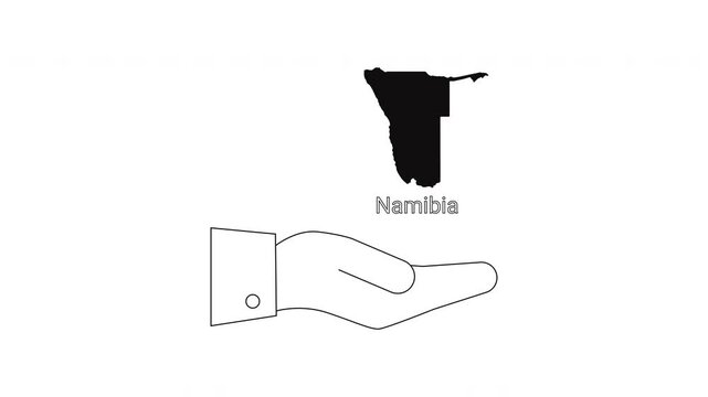 Namibia map outline presented on open palm of hand.