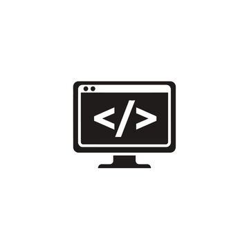 Computer monitor with coding symbol.