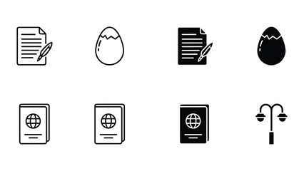 Collection of icons representing travel, writing, and easter themes © Jubayer