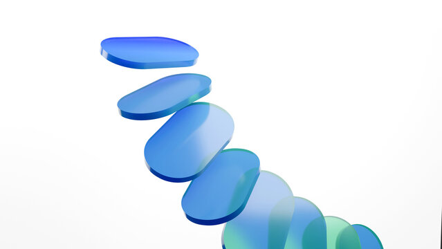 3D glassmorphism steps background with blue gradient glass plates. Abstract staircase concept for business growth, financial progress, technology layout, and modern corporate presentations