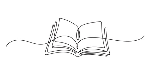 book continuous one line drawing, One continuous line drawing of Opened book. Education in school and library studying in simple linear style. Writing draft business in Editable stroke. Doodle vector © Md