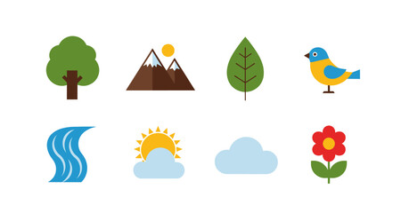 Fototapeta premium Nature icons set flat design on transparent background