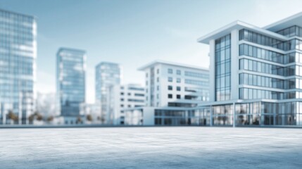 Fototapeta premium Modern corporate office buildings and skyscrapers in a bustling city center under a clear sky