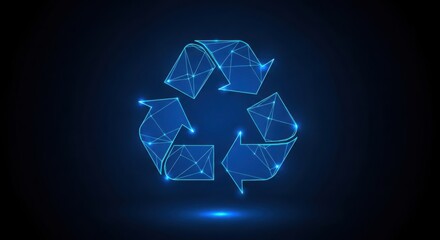Fototapeta premium Digital glowing blue recycling symbol with mesh network illustration