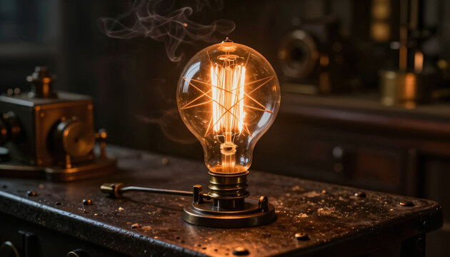 Antike Edison Lampe mit Stern Filament und Rauch