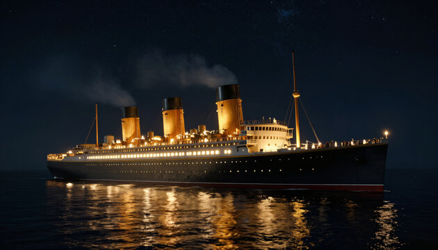 Historischer Ozeandampfer bei Nacht auf dem Meer