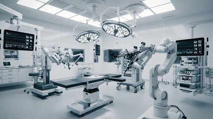 Fototapeta premium Modern Robotic Surgical Operating Room With Advanced Medical Technology and Equipment