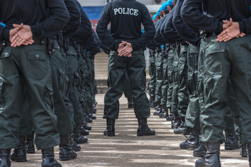 Outdoor field training in drill and tactical procedures for police cadets. © saksuvan