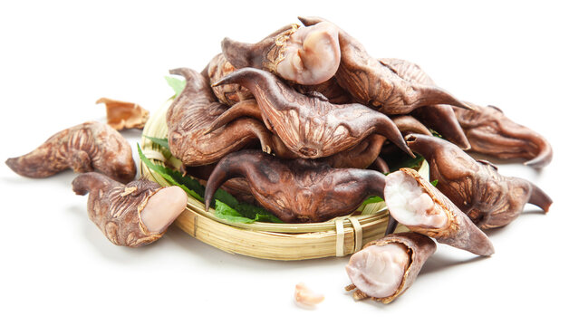 Fresh Shiitake Mushrooms Hubei Province Gourmet Asian Ingredients Bamboo Basket Display