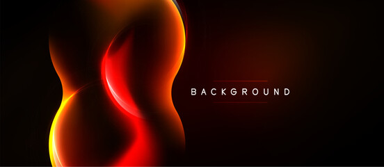 Naklejka premium Abstract design features vibrant orange, red curves against dark background. Modern aesthetic, dynamic flow, elegant presentation.