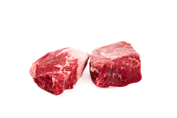 Obraz premium Fresh Raw Beef Steaks Isolated on White Background for Gourmet Cooking