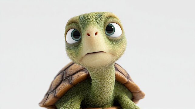 Turtle character with a shell and expressive eyes, looking directly at the viewer