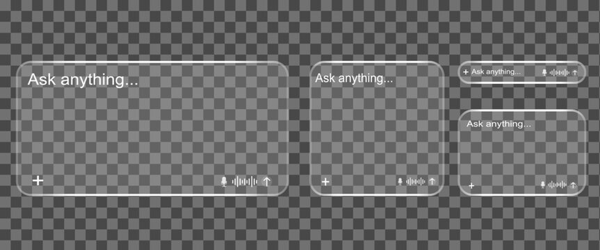 AI search bar template for web interface design. Clean minimalist chat box with input field and audio icon for virtual assistant software and digital communication apps