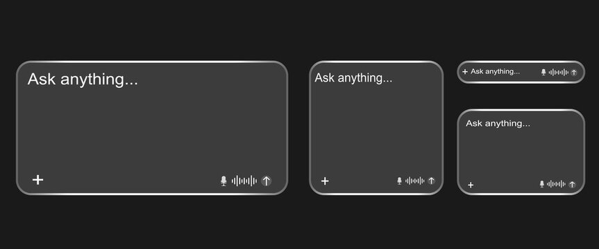 AI search bar template for web interface design. Clean minimalist chat box with input field and audio icon for virtual assistant software and digital communication apps