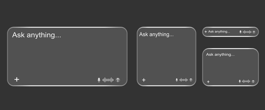 AI search bar template for web interface design. Clean minimalist chat box with input field and audio icon for virtual assistant software and digital communication apps
