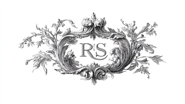 Victorian floral arabesque with initials, for wedding invitations, logos, and decorative design elements