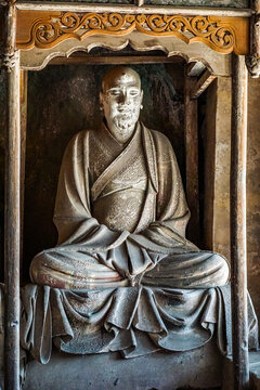 Buddhist Monk Stone Sculpture at Shuanglin Temple, Pingyao, Shanxi China